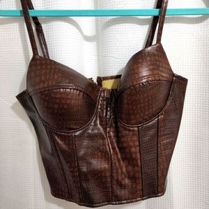 Leather Corset Crop Top, Adjustable Straps